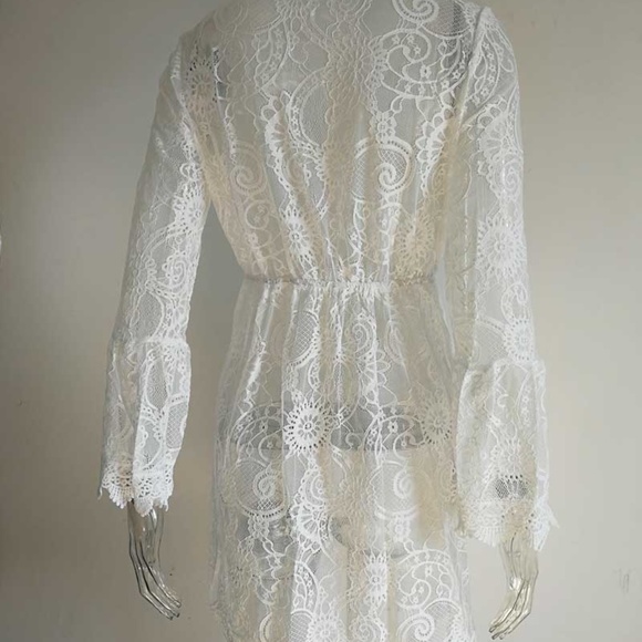 Bohemian White Lace Beach Cover up Bell Sleeve - Picture 8 of 13